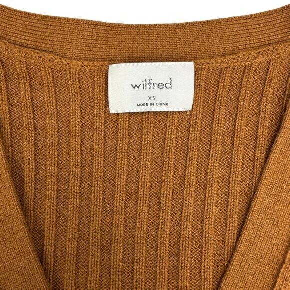 WILFRED Aritzia Manila Merino Wool V-Neck Cardigan Size XS Rich Chestnut - Picture 6 of 8